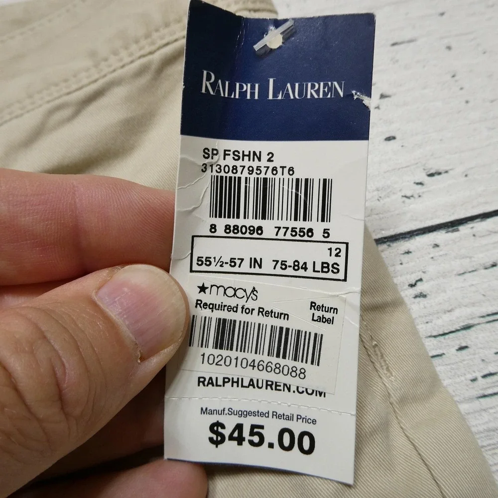 Ralph Lauren Pants Boys 12 Beige Twill Khakis Stretch Zip Fly NWT School